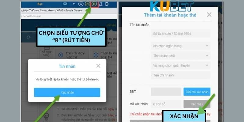 Thiết lập tài khoản rút tiền kubet